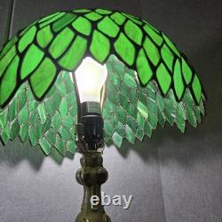 Tiffany Style Table Lamp Green Wisteria Stained Glass Vintage Bedside Light