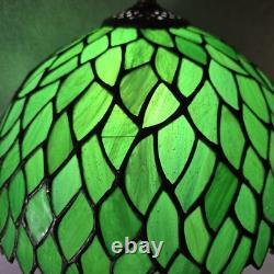 Tiffany Style Table Lamp Green Wisteria Stained Glass Vintage Bedside Light