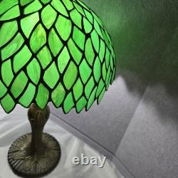 Tiffany Style Table Lamp Green Wisteria Stained Glass Vintage Bedside Light