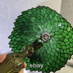 Tiffany Style Table Lamp Green Wisteria Stained Glass Vintage Bedside Light