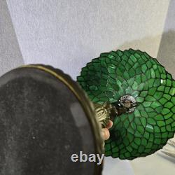 Tiffany Style Table Lamp Green Wisteria Stained Glass Vintage Bedside Light