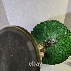 Tiffany Style Table Lamp Green Wisteria Stained Glass Vintage Bedside Light