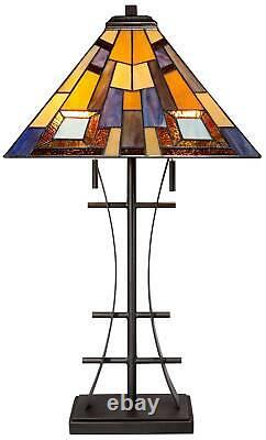 Tiffany Style Table Lamp Iron Bronze Stained Glass for Living Room Bedroom