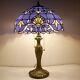Tiffany Style Table Lamp Lavender With Blue Jewels Stained Glass Bronze Zinc Base