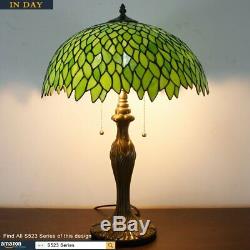 Tiffany Style Table Lamp Light Green Two Light Stained Glass Lampshade 24 Inch