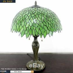 Tiffany Style Table Lamp Light Green Two Light Stained Glass Lampshade 24 Inch