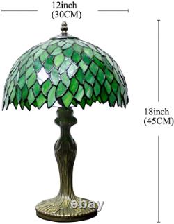 Tiffany Style Table Lamp Light Green Wisteria Stained Glass Lampshade 18 In. New