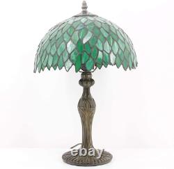 Tiffany Style Table Lamp Light Green Wisteria Stained Glass Lampshade 18 In. New