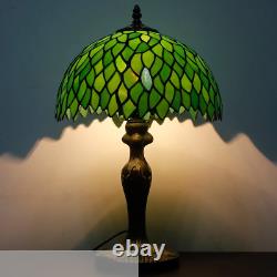 Tiffany Style Table Lamp Light Green Wisteria Stained Glass Lampshade 18 In. New