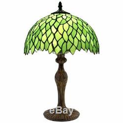 Tiffany Style Table Lamp Light Green Wisteria Stained Glass Lampshade 18 Inch