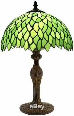 Tiffany Style Table Lamp Light Green Wisteria Stained Glass Lampshade 18 Inch