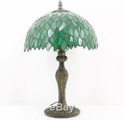 Tiffany Style Table Lamp Light Green Wisteria Stained Glass Lampshade 18 Inch