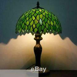 Tiffany Style Table Lamp Light Green Wisteria Stained Glass Lampshade 18 Inch