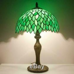 Tiffany Style Table Lamp Light Green Wisteria Stained Glass Lampshade 18 Inch