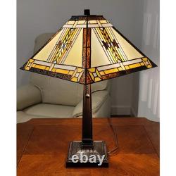 Tiffany Style Table Lamp Mission 23 Tall Stained Glass Multi-Colored