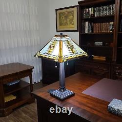 Tiffany Style Table Lamp Mission 23 Tall Stained Glass Multi-Colored