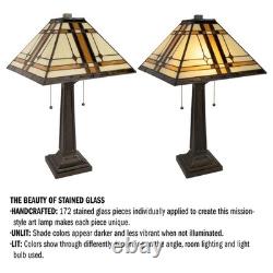 Tiffany-Style Table Lamp Mission-Design Art Glass Lighting with 2 LED Bulbs