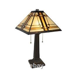 Tiffany-Style Table Lamp Mission-Design Art Glass Lighting with 2 LED Bulbs
