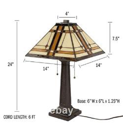 Tiffany-Style Table Lamp Mission-Design Art Glass Lighting with 2 LED Bulbs