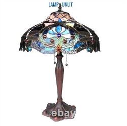 Tiffany Style Table Lamp Multicolor Dragonfly Stained Glass Bronze Fin. 24 High