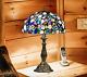 Tiffany Style Table Lamp Natural Shell & Amethyst Stained Vintage Bedside Light