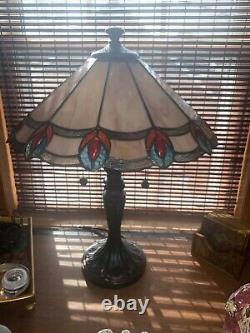 Tiffany Style Table Lamp Peacock Inspired Modern Living Room Stained Glass 22 In