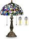 Tiffany Style Table Lamp Purple Stained Glass Agate Vintage Bedside Light New