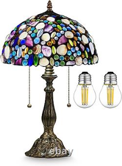 Tiffany Style Table Lamp Purple Stained Glass Agate Vintage Bedside Light NEW