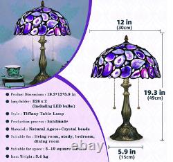 Tiffany Style Table Lamp Purple Stained Glass Agate Vintage Bedside Light NEW