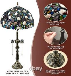 Tiffany Style Table Lamp Purple Stained Glass Agate Vintage Bedside Light NEW