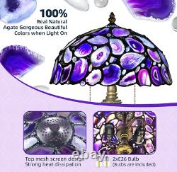 Tiffany Style Table Lamp Purple Stained Glass Agate Vintage Bedside Light NEW