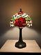 Tiffany Style Table Lamp Red Orange Stained Glass Rose Flower H19w12 In