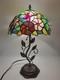 Tiffany Style Table Lamp Red Orange Stained Glass Rose Flowers Led Bulbs 24h