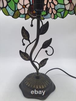 Tiffany Style Table Lamp Red Orange Stained Glass Rose Flowers LED Bulbs 24H