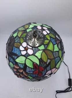 Tiffany Style Table Lamp Red Orange Stained Glass Rose Flowers LED Bulbs 24H