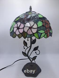 Tiffany Style Table Lamp Red Orange Stained Glass Rose Flowers LED Bulbs 24H