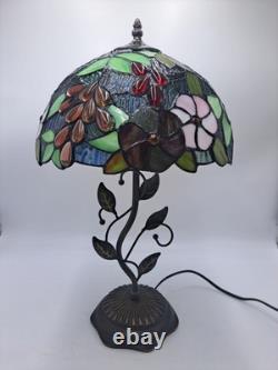 Tiffany Style Table Lamp Red Orange Stained Glass Rose Flowers LED Bulbs 24H