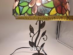 Tiffany Style Table Lamp Red Orange Stained Glass Rose Flowers LED Bulbs 24H