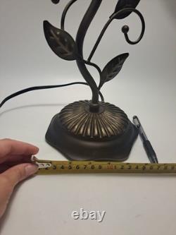Tiffany Style Table Lamp Red Orange Stained Glass Rose Flowers LED Bulbs 24H