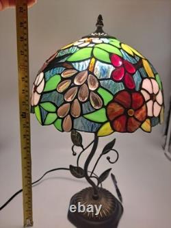 Tiffany Style Table Lamp Red Orange Stained Glass Rose Flowers LED Bulbs 24H