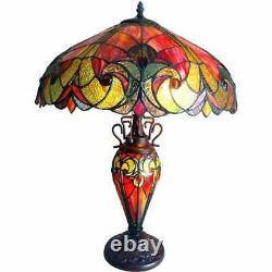 Tiffany Style Table Lamp Red Stained Glass Accent Reading Accent Lamp