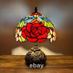 Tiffany Style Table Lamp Rose Flowers Stained Glass LED Bulb 10W10D14H