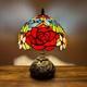 Tiffany Style Table Lamp Rose Flowers Stained Glass Led Bulb 10w10d14h