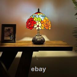 Tiffany Style Table Lamp Rose Flowers Stained Glass LED Bulb 10W10D14H