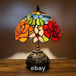 Tiffany Style Table Lamp Rose Flowers Stained Glass LED Bulb 10W10D14H
