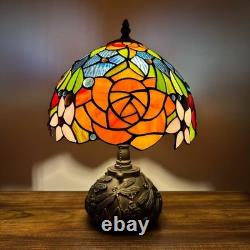 Tiffany Style Table Lamp Rose Flowers Stained Glass LED Bulb 10W10D14H