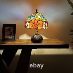 Tiffany Style Table Lamp Rose Flowers Stained Glass LED Bulb 10W10D14H