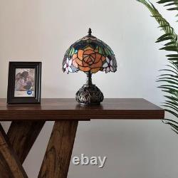 Tiffany Style Table Lamp Rose Flowers Stained Glass LED Bulb 10W10D14H
