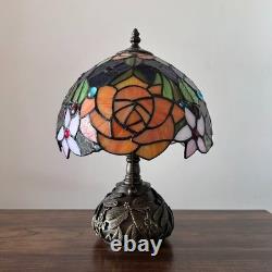 Tiffany Style Table Lamp Rose Flowers Stained Glass LED Bulb 10W10D14H