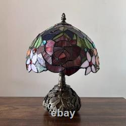 Tiffany Style Table Lamp Rose Flowers Stained Glass LED Bulb 10W10D14H